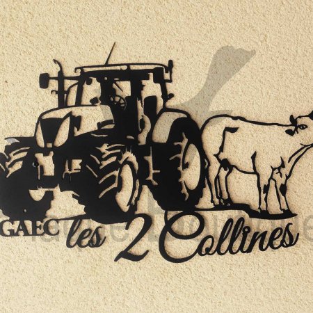Plaque Inox noir Tracteur entièrement personnalisable. Format 42 cm x 30 cm.