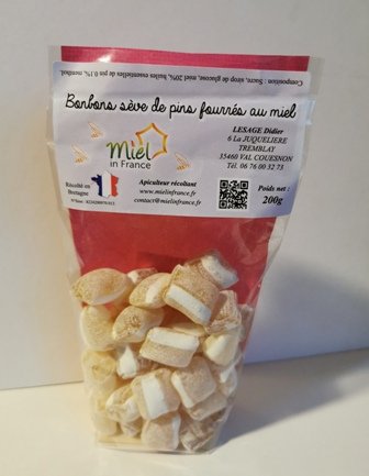 Bonbons Sève de Pins fourrés au miel.